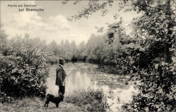 Ak Bramsche in Niedersachsen, Darnsee, Mann mit Hund