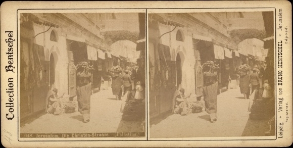 Stereo photo Jerusalem Israel, The Christian Street, Collection Bruno Hentschel