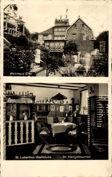 Postcard Dieblich on the Mosel, Weinhaus Eller, St. Lubentius wine bar, cozy atmosphere, beautiful building