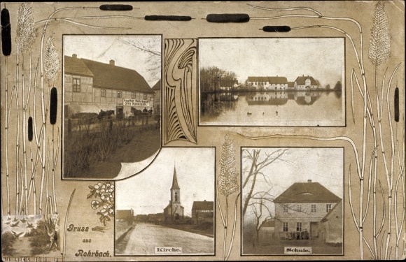Passepartout PC Rohrbach in Thuringia, school, church, homestead, inn Rohrbach, owner Otto Ronniger