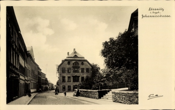 Postcard Lößnitz Lössnitz in the Ore Mountains, view into Johannisstraße