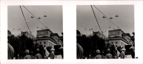 Stereo image photo Flying and Winning No. 28, Stukas, Victory Parade in Athens