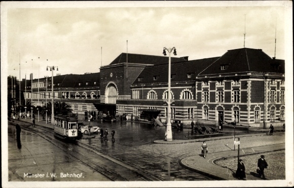 Ak Münster in Westfalen, Bahnhof, Straßenbahn Nr. 64