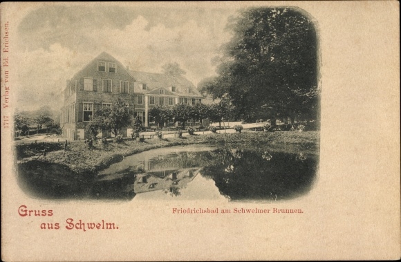 Ansichtkaart Schwelm in Westfalen, Friedrichsbad bij de Schwelm-fontein