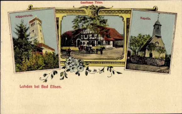 Postcard Bad Eilsen Lower Saxony, cliff tower, Thies inn, chapel