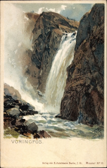 Artist litho door Eckenbrecher, Themistokles, Vöringvos Noorwegen, waterval