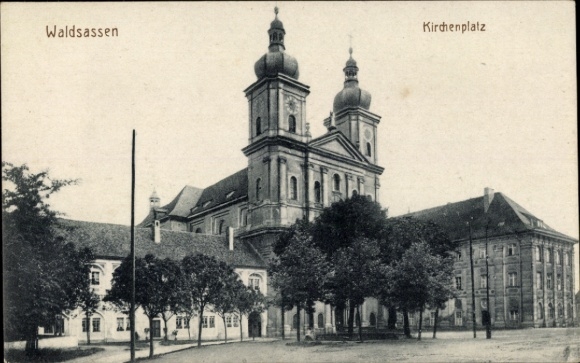 Postcard Waldsassen in the Upper Palatinate, church square