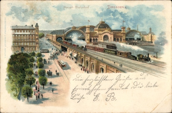 Chromo-Litho Dresden old town Seevorstadt, main station