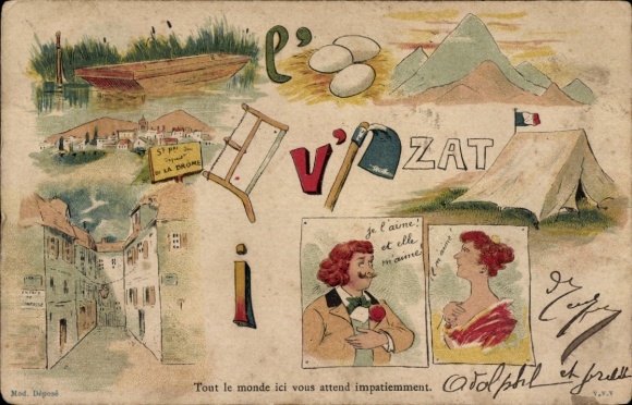 Chromo-Litho picture puzzle, eggs, mountains, tent