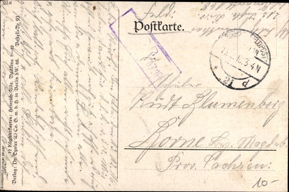 Postkaart kunstenaar Zille, Heinrich, Vadding in Frankrijk, grap, Berliner Tageblatt, nr. 9, soldaat melkt koe
