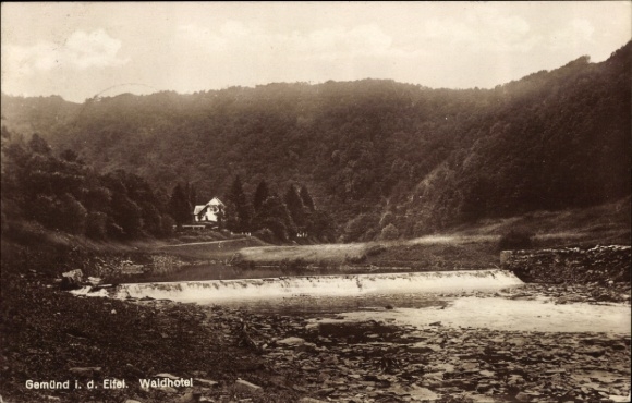 Postcard Gemünd Schleiden in the Eifel, forest hotel, landscape with watercourse