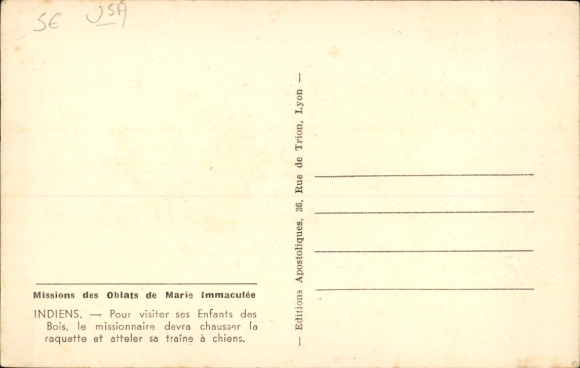 Postcard A missionary on the way to his "children", with snowshoes and sled dogs