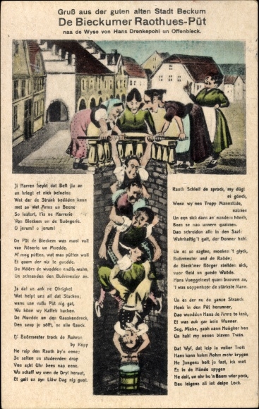 Song artist Postcard Beckum in Westphalia, De Bieckumer Raothues-Püt, Hans Drenkepohl and Offenbieck