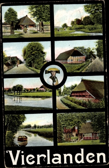 Postcard Hamburg Bergedorf Vierlande Vierlanden, partial views, woman in traditional costume