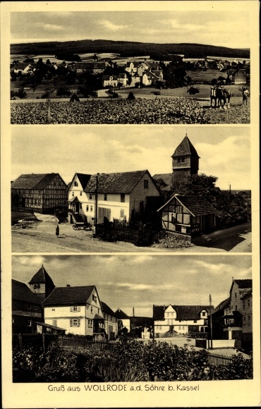 Postcard Wollrode Guxhagen in Hesse, church, local section, panorama
