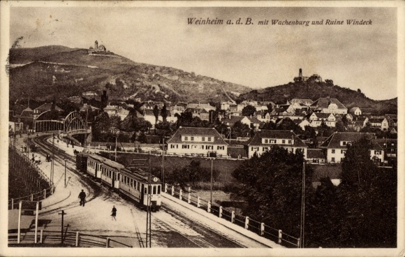 Postcard Weinheim an der Bergstraße Baden, historical town view, Wachenburg, Windeck ruins, streets