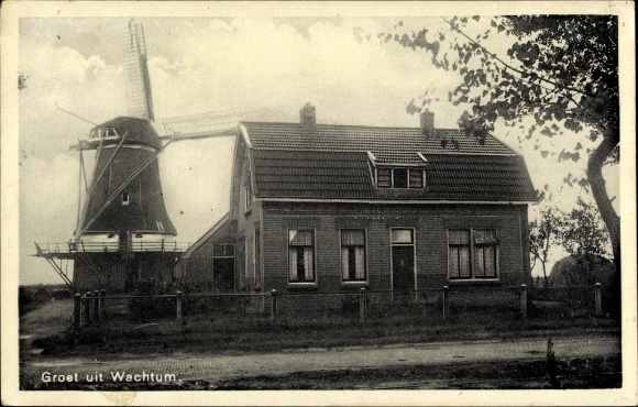 Postcard Wachtum Coevorden Drenthe, windmill