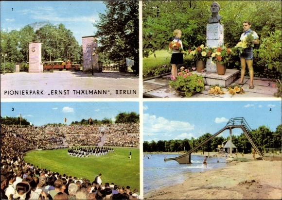 PC Berlin Treptow Wuhlheide, Ernst Thälmann Pioneer Park, memorial, open-air stage, bathing lake