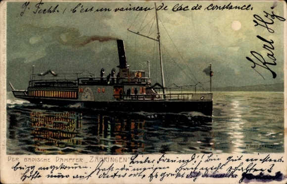 Maanlichtkunstenaar litho Diemer, Zeno, Badischer Damofer Zähringen, Bodenmeer