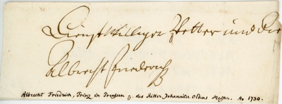 Autograph of Albrecht Friedrich, Prince of Prussia, 1730
