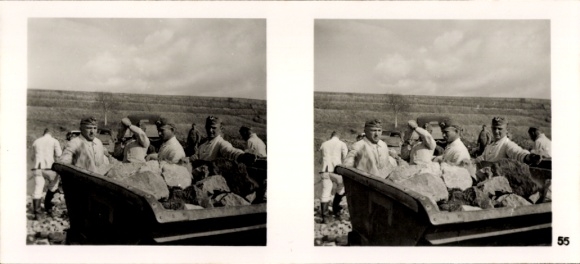 Stereo Raumbild Foto "Der Kampf im Westen", Nr. 55, Steinbruch, Wiederherstellung zerstörter Straßen