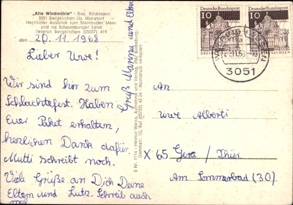 Postcard Bergkirchen Wölpinghausen in Lower Saxony, Old Windmill