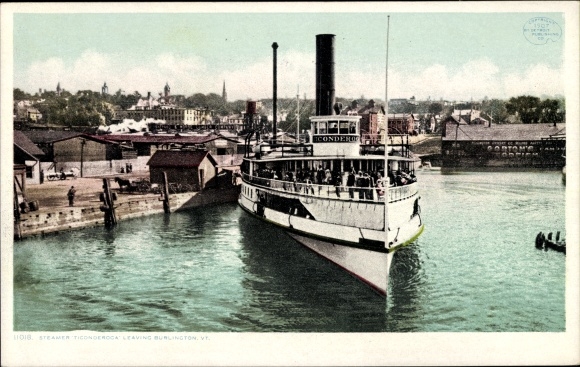 Ansichtkaart Burlington Vermont Verenigde Staten, stoomboot