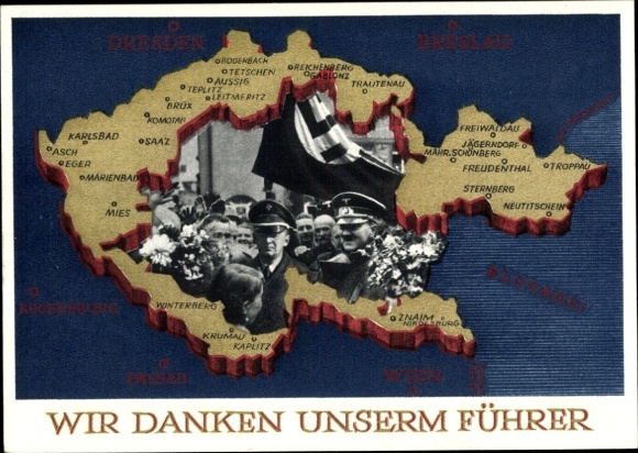 Postal stationery Postcard We thank our Führer, Sudetenland, Bohemia, Moravia, Hitler