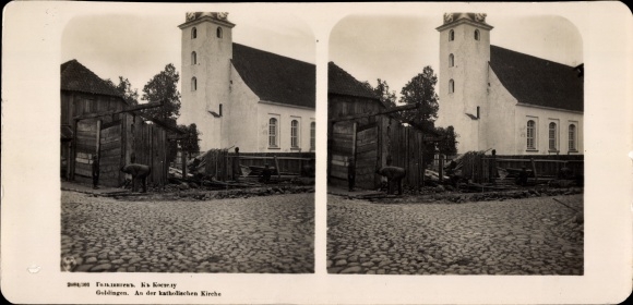 Stereo photo Kuldiga Goldingen Latvia, Catholic Church