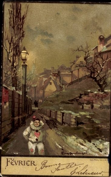 Artist Chromo-Litho Guggenberger, Thomas, Month of February, Winter, Harlequin, Allegory