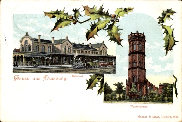 Chromo-Litho Duisburg in the Ruhr area, train station, water tower