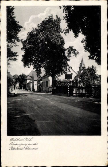 Postcard Altdöbern in Niederlausitz, town entrance on Räschener Chaussee