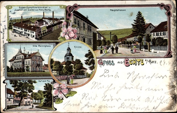 lito Echte Kalefeld am Harz, parowy browar, Gasthof zum Gambrinus, Villa Reininghaus