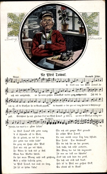 Song artist Postcard Schneider, Rud., Ne Pfeif Towak, Verlag Wilhelm Vogel, man with a pipe