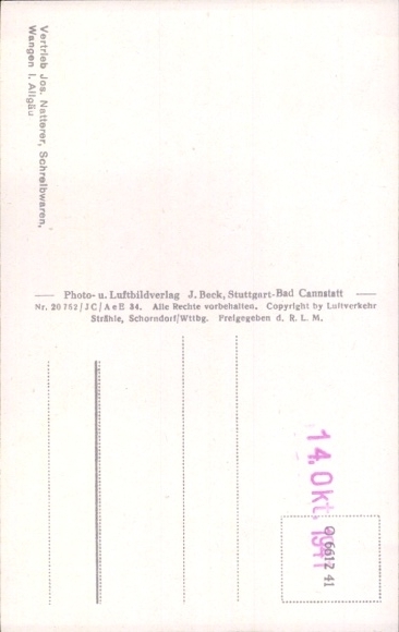 Postcard Wangen im Allgäu, aerial photograph