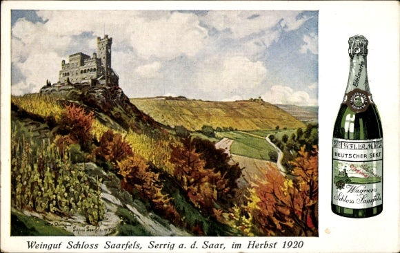 Artist Postcard Serrig Saar, Winery Schloss Saarfeld, Autumn 1920, Saarfels Castle