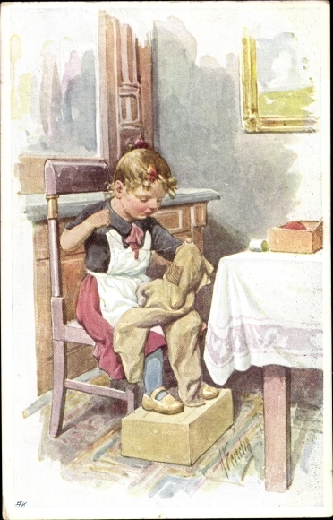 Artist PC Holiday, Karl, Sewing Girl, La petite racommodeuse, BKWI 741 4