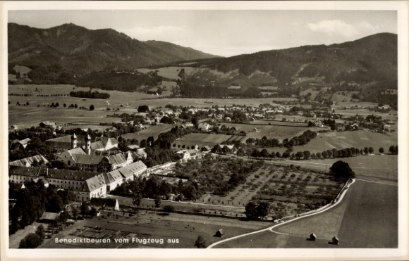 Postcard Benediktbeuern in Upper Bavaria, aerial photograph