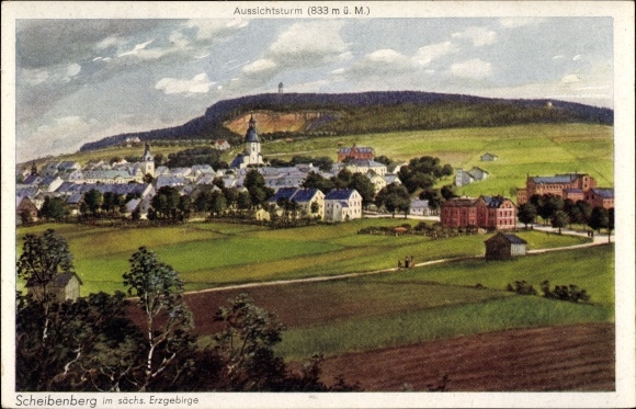Ak Scheibenberg im Erzgebirge, Panorama, Aussichtsturm