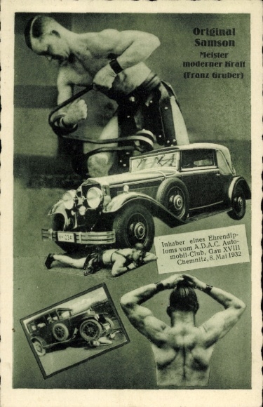Postcard Original Samson, Master of Modern Power, Franz Gruber, Automobile, Honorary Diploma ADAC