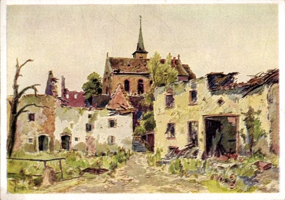 Artist Postcard Graf, Karl, Ihn Wallerfangen, completely destroyed in 1940, KDF