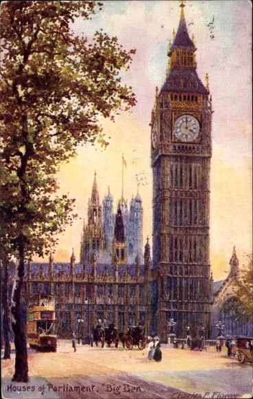 Artist Postcard Flower, Charles, London City, Houses of Parliament, Big Ben, Tuck 7898