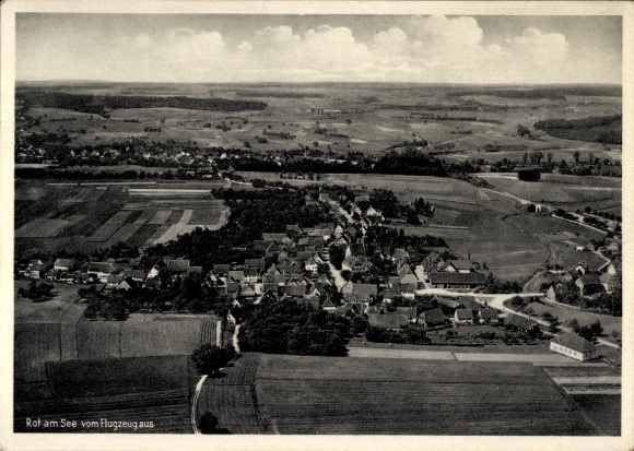 Postcard Rot am See Württemberg, aerial photograph of the village rural landscape, surroundings