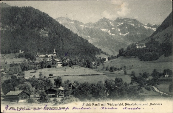 KP Flüeli Ranft Sachseln Kt. Obwalden, widok ogólny z Widderfeldem, Nünalphorn i Hutstock