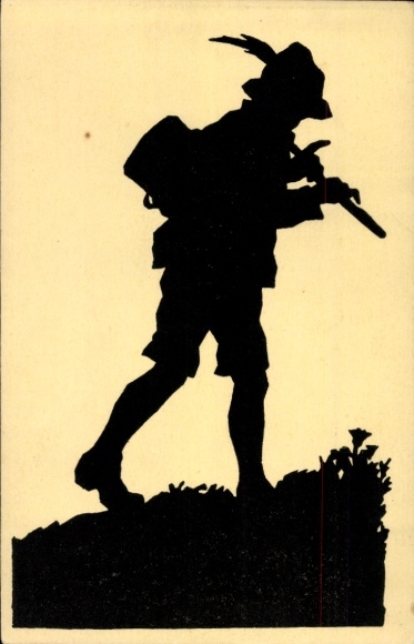 Paper cutting artist Postcard Plischke, Jorg, Wandervogel, Man with flute