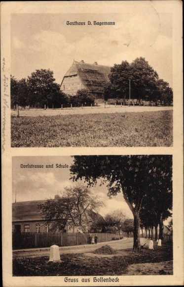 Postcard Hollenbeck Harsefeld in the district of Stade, Dorfstraße, school, inn