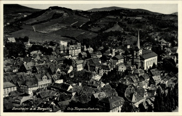 Postcard Bensheim on the Bergstraße Hessen, aerial photograph, Hotel Deutsches Haus