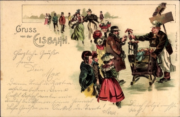 Chromo-Litho ice rink, vendors, children, walkers