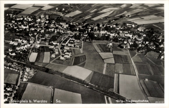Postcard Steinpleis Werdau in Saxony, aerial photograph