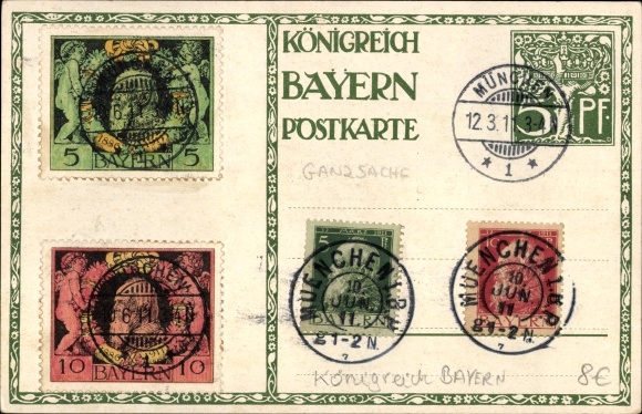 Postwaardestukken kunstenaarskaart Diez, M., prins-regent Luitpold van Beieren 1911, 5 Pfennig